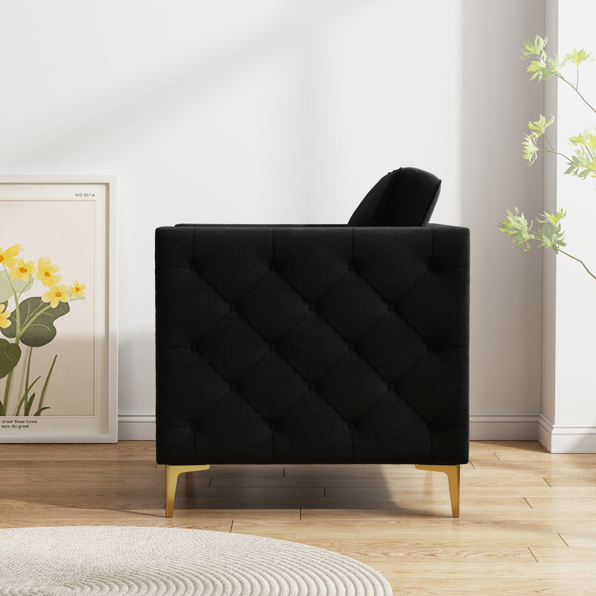 Accent Chair For Living Room Upholstered Arm Chair With Metal Legs Velvet Black Black Foam Fabric
