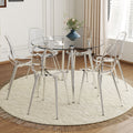 Table And Chair Set.A Modern Minimalist Round Dining Table With Transparent Tempered Glass Top And Silver Metal Legs,Paired With 6 Multiple Transparent High Quality Pet Dining Chairs With Silver Legs. Silver,Transparent Seats 6 Glass Metal