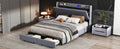 Queen Size Upholstery Platform Bed With Storage Headboard, Led, Usb Charging And 2 Drawers, Gray Queen Gray Upholstered