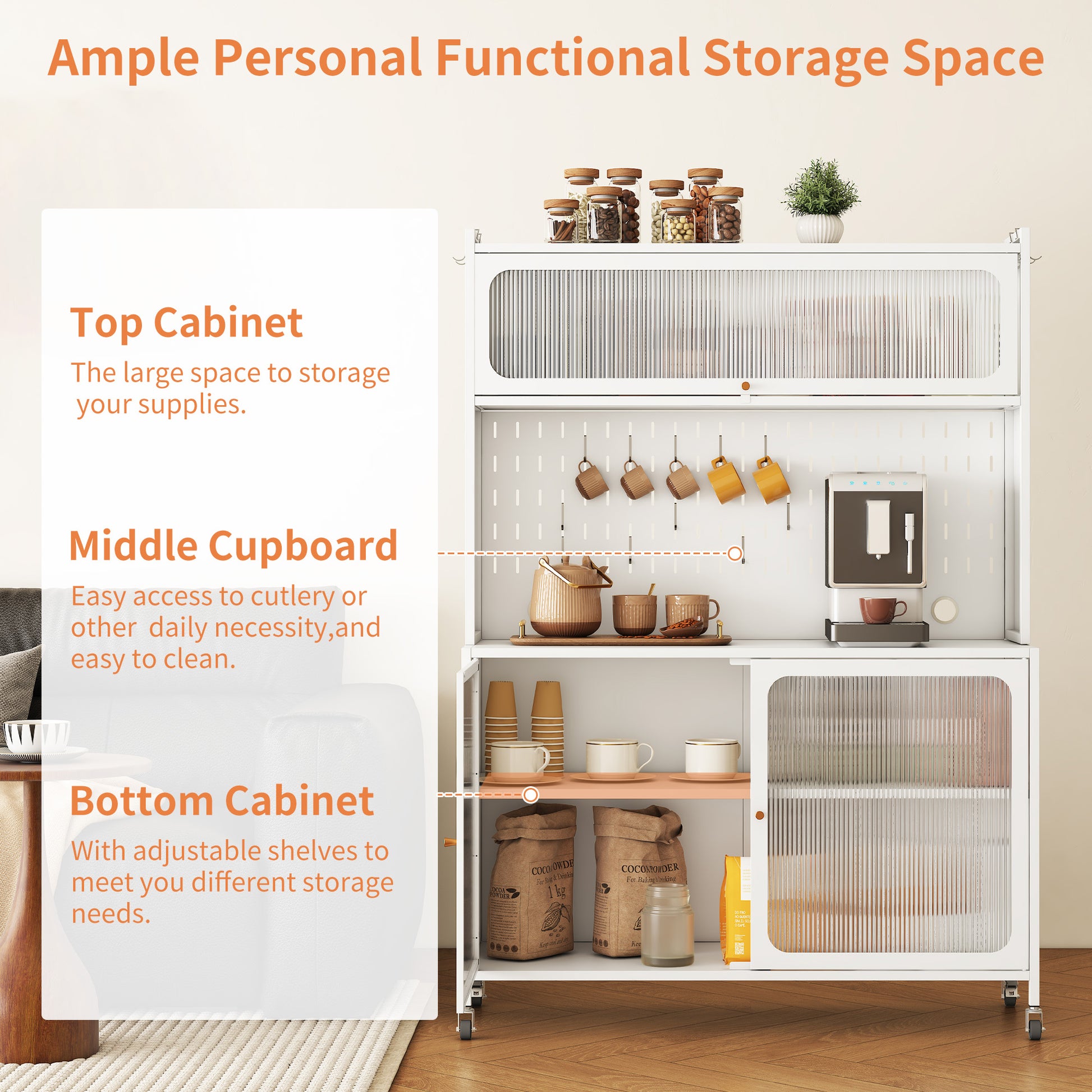Kitchen Pantry Cabinet, Tall Storage Cabinet With Glass Doors & Adjustable Shelves, Cabinet Cupboard For Kitchen, Living Room, Dinning Room, White White Kitchen Modern Glass Doors Steel