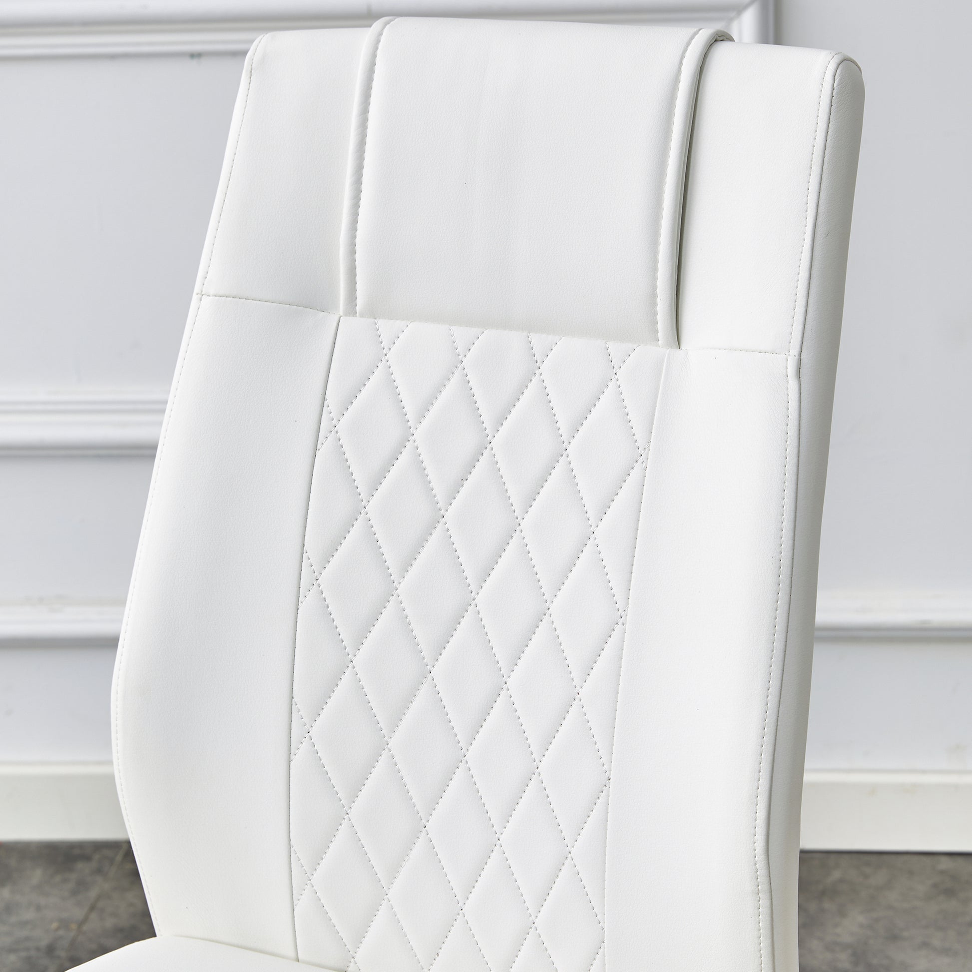 Table And Chair Set, The Table Is Equipped With A Marble Patterned Mdf Tabletop And Gold Table Legs.Dining Chairs,Gold Legged Upholstered Chairs Made Of Artificial Leather. Gold White Seats 4 Mdf