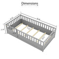 Twin Size Floor Bed, Integral Construction With Super High Security Barrier, Door, Children'S Floor Bed Frame, Montessori Wooden Children'S Floor Bed, Support Slat Grey Box Spring Required Twin Grey Wood Brown Bedroom American Design,Artsy Pine Bed Frame