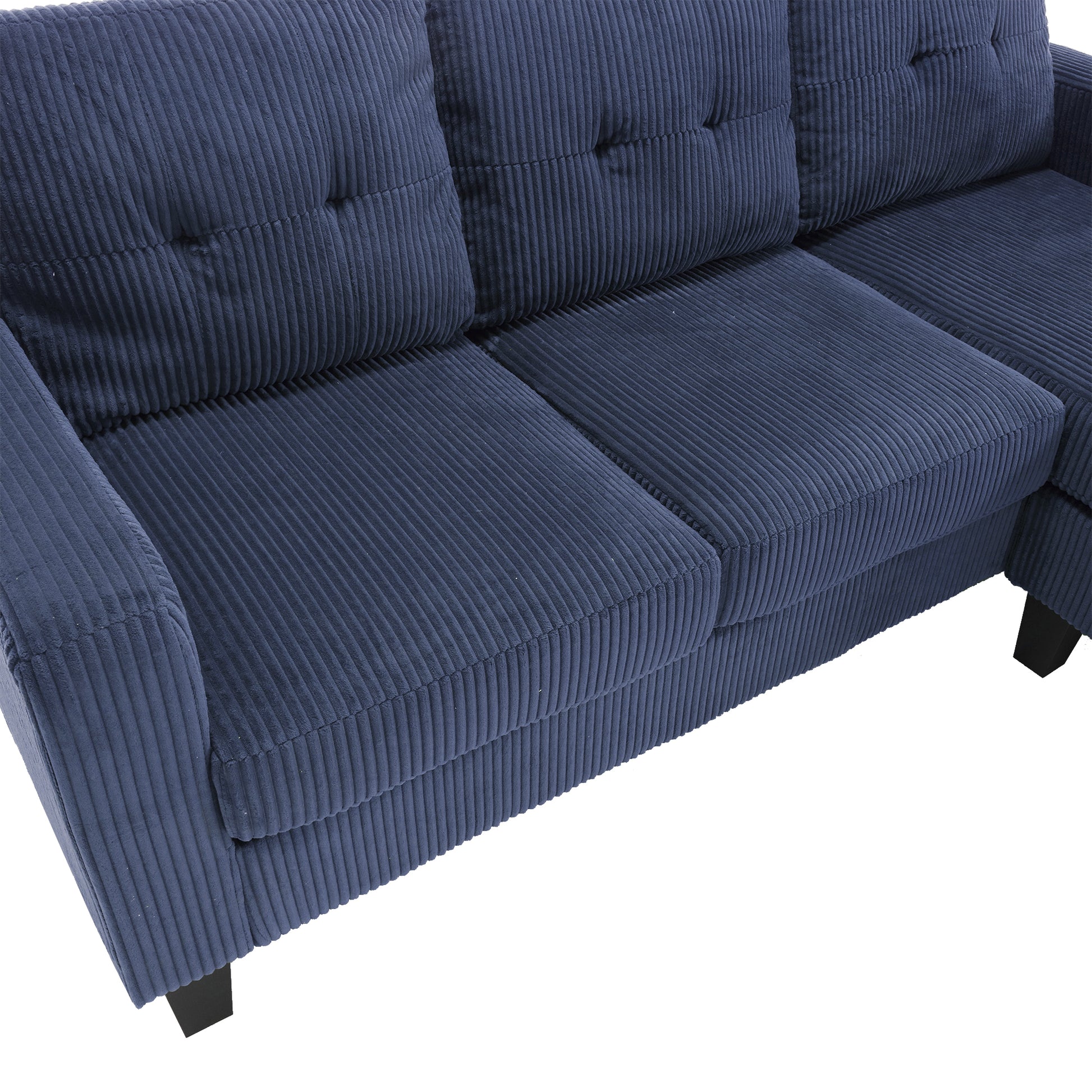 Velvet Sectional Couchl Shaped Sofa With Ottoman For Small Apartment Navy Velvet 3 Seat