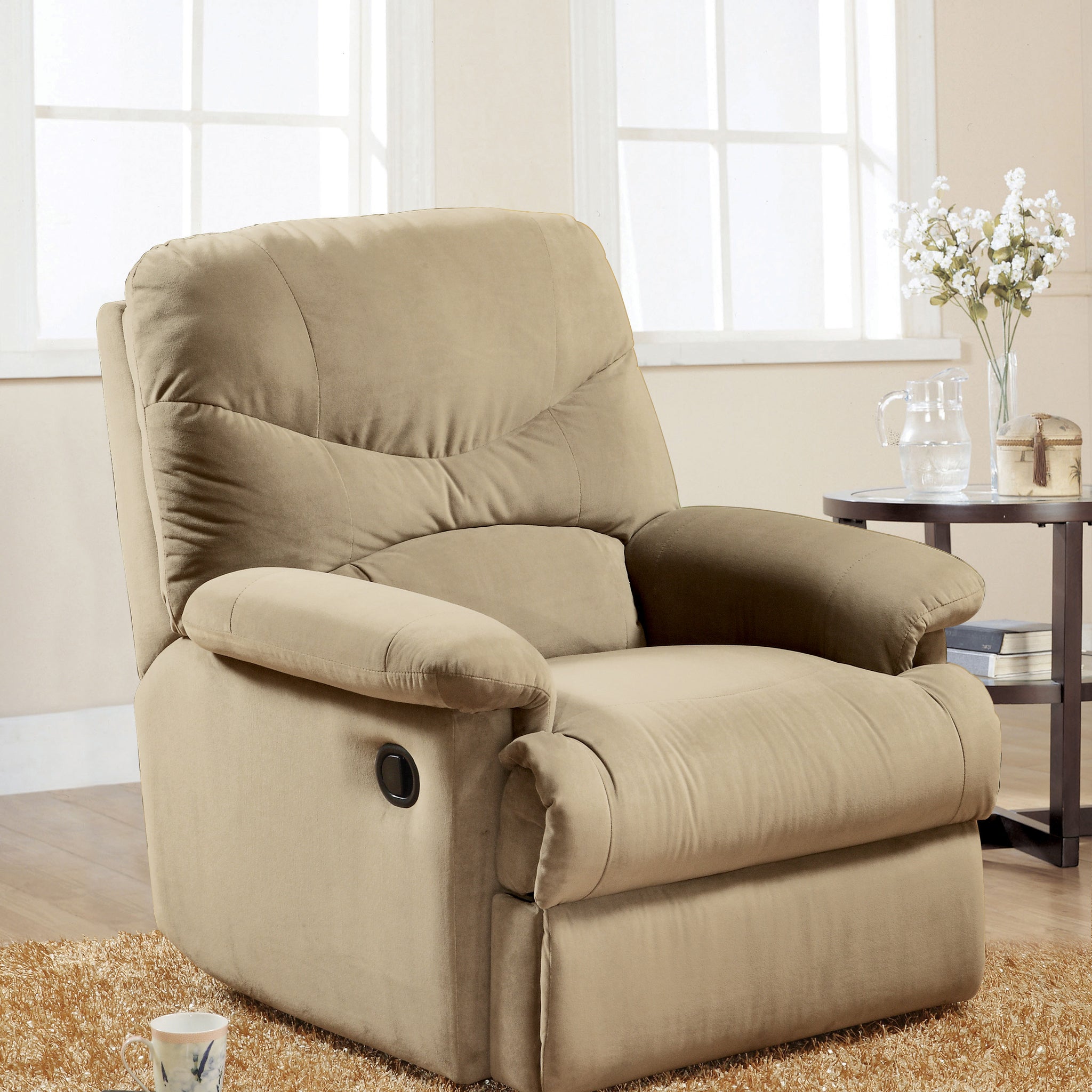 Arcadia Beige Microfiber Motion Recliner Beige Microfiber