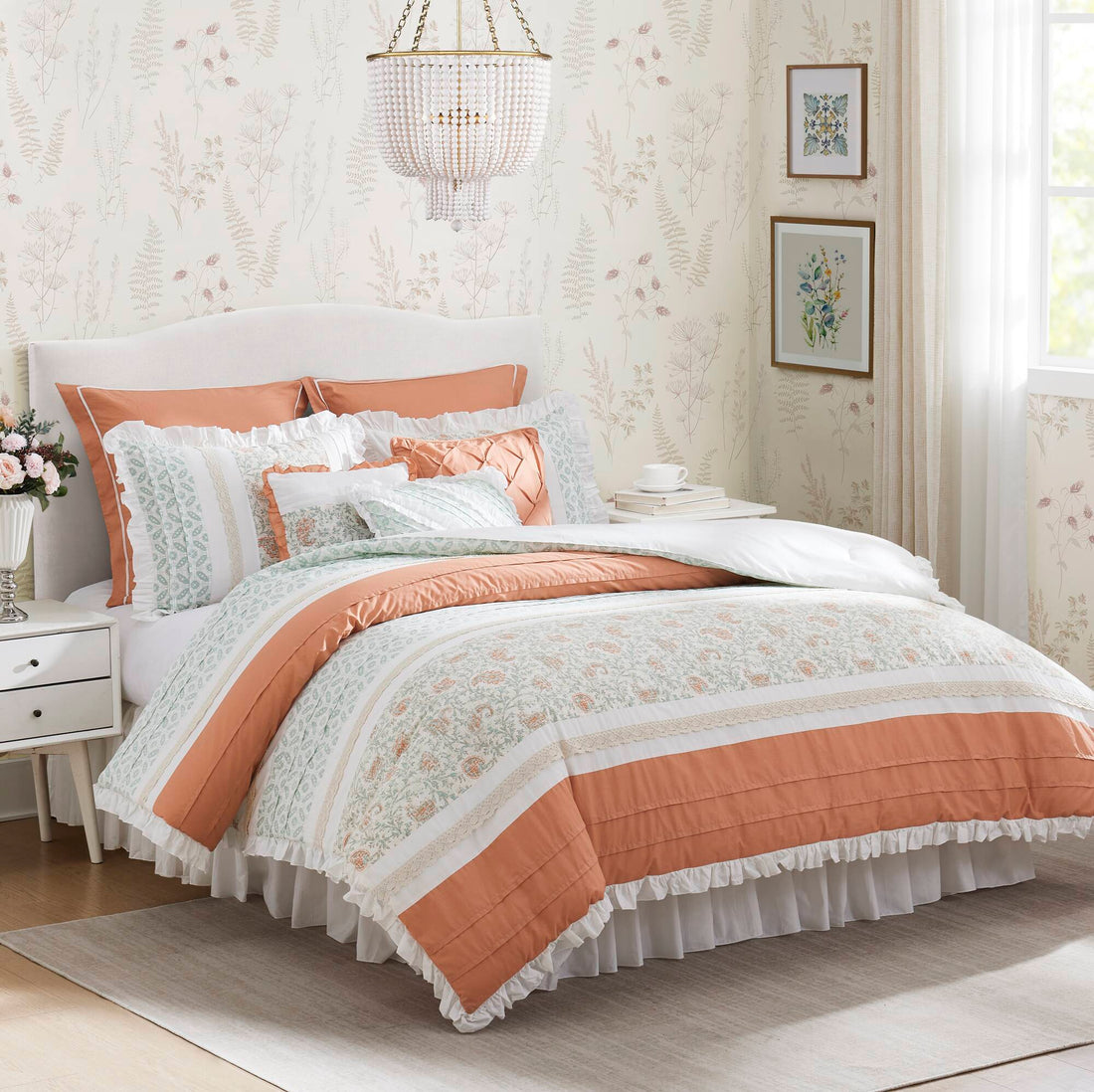 9 Piece Cotton Percale Comforter Set Coral King King Coral Polyester