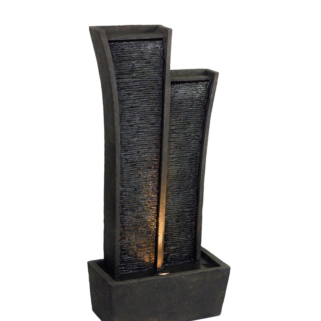 41.5" Tall Polyresin Indoor Outdoor Fountain With Led Light, Tower Design Grey Polyresin