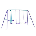Outsunny Metal Swing Set With Glider, Two Swing Seats And Adjustable Height, Outdoor Heavy Duty A Frame Suitable For Playground, Backyard, Purple Purple Metal