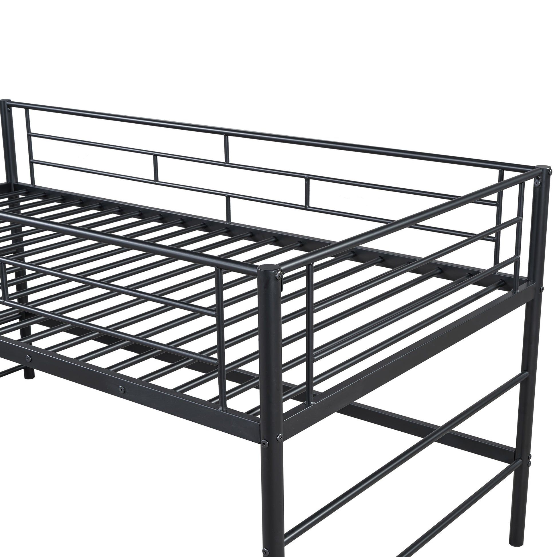 Mid Loft Bed With Storage Stairs, Twin, Black Twin Black Mdf Metal