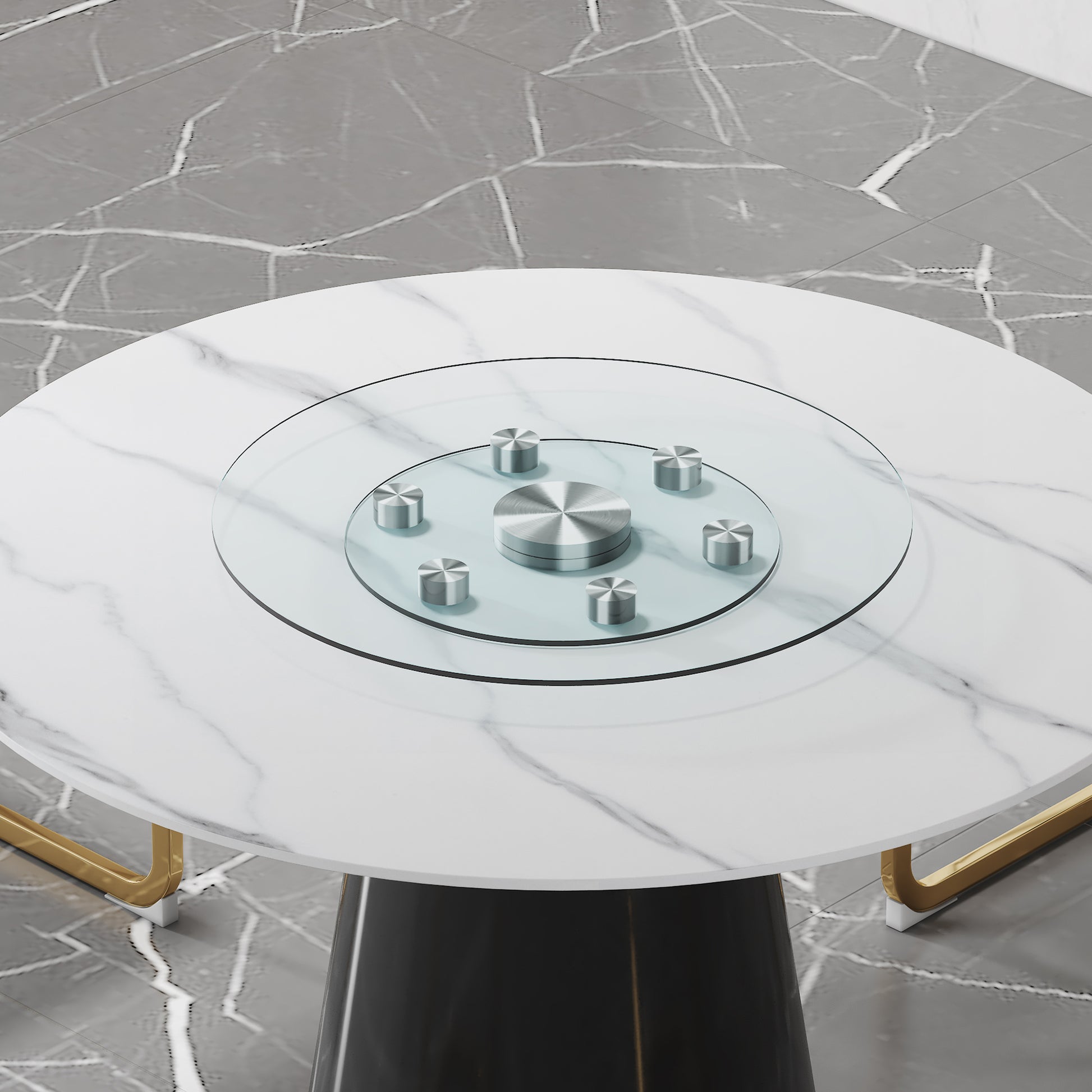 Double Layer Rotatable Round Glass.The Rotatable Design Makes It More Convenient To Retrieve And Place Items.The Upper Glass Has A Diameter Of 24 Inches, While The Lower Glass15 Inches. Transparent Glass