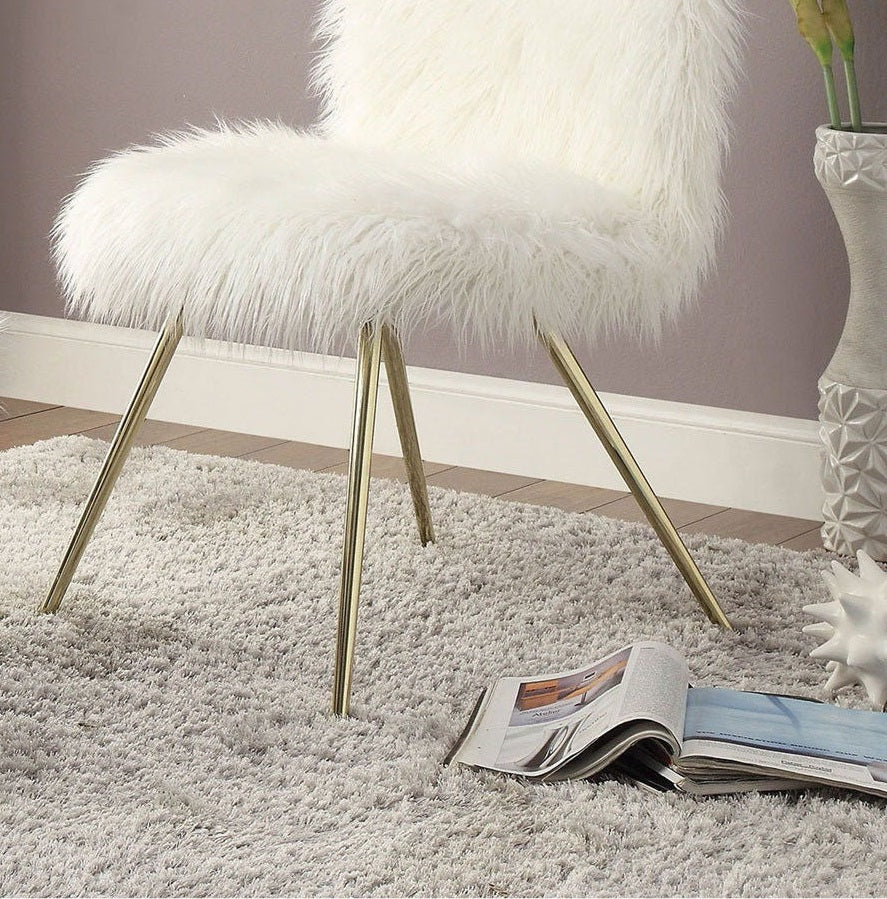 Contemporary Glam White Gold Fabric Faux Fur 1Pc Accent Chair Upholstery Living Room Chair White Gold Primary Living Space Classic,Contemporary Solid Wood
