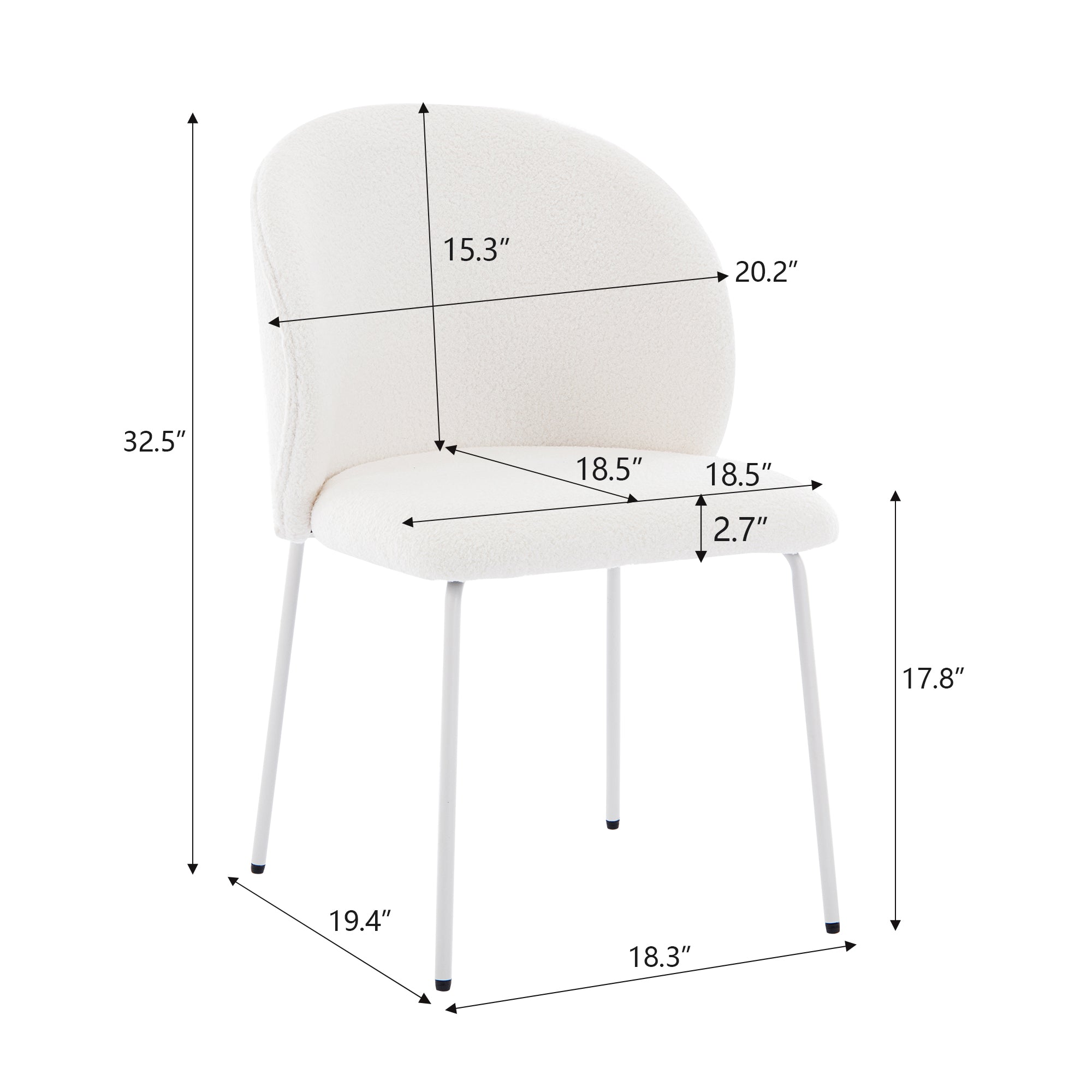 Heng Ming Iron Footed Dining Chair With Adjustable Foot Pads. Suitable For Dining Room, Living Room, Study Room,Set Of 2 White Wood