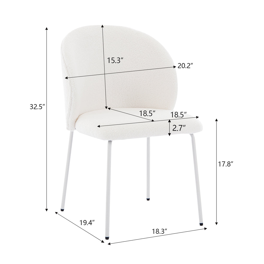 Heng Ming Iron Footed Dining Chair With Adjustable Foot Pads. Suitable For Dining Room, Living Room, Study Room,Set Of 2 White Wood