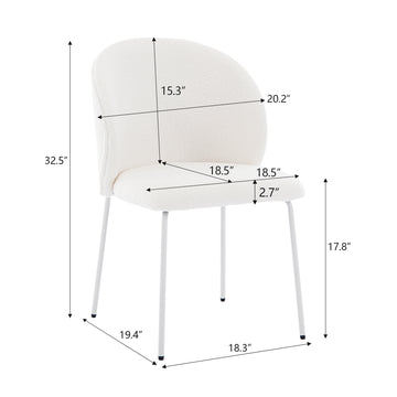 Heng Ming Iron Footed Dining Chair With Adjustable Foot Pads. Suitable For Dining Room, Living Room, Study Room,Set Of 2 White Wood