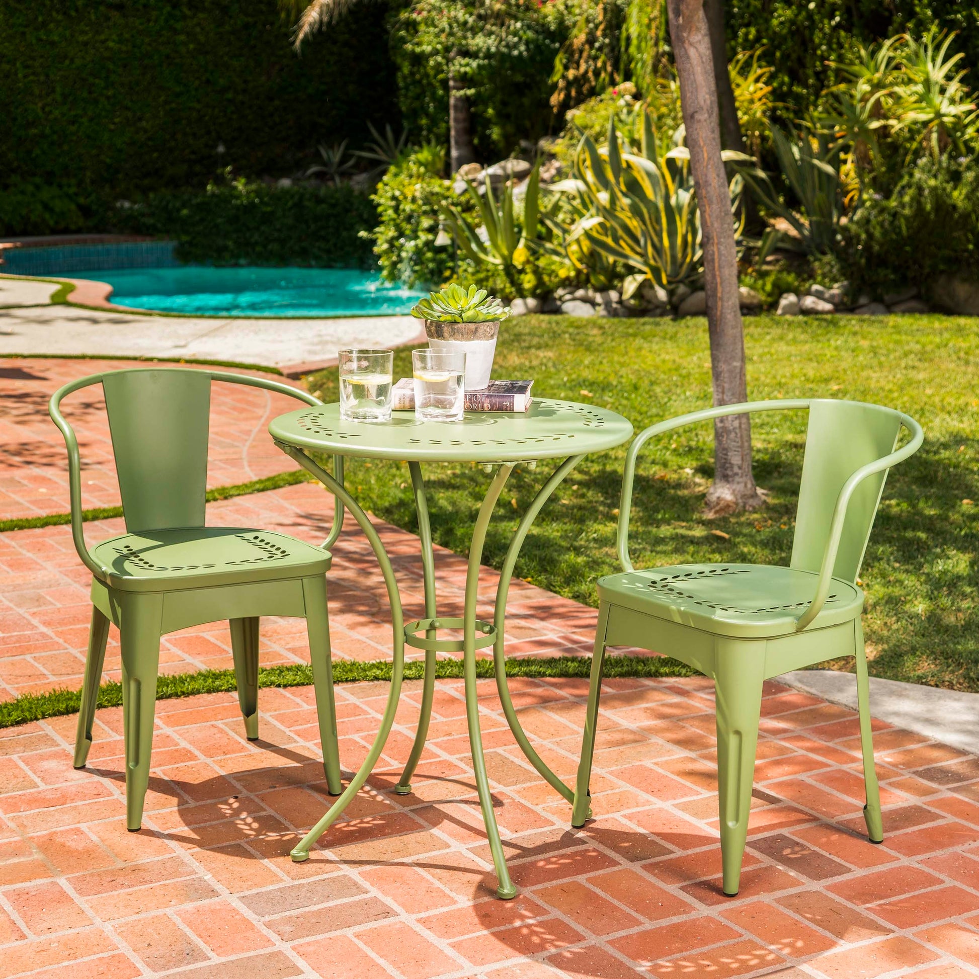 Lourdes 3 Pc Kd Metal Set Green Iron