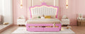Full Size Upholstered Bed Frame With Led Lights, Modern Upholstered Princess Bed With Crown Headboard, 2 Drawers, Pink White Box Spring Not Required Full Pink White Wood Bathroom Modern Bed Frame Pu