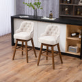 Coolmore Bar Stools Set Of 2 Counter Height Chairs With Footrest For Kitchen, Dining Room And 360 Degree Solid Wood Legs Swivel Bar Stools Set Of 2 Beige Linen Beige Foam Linen