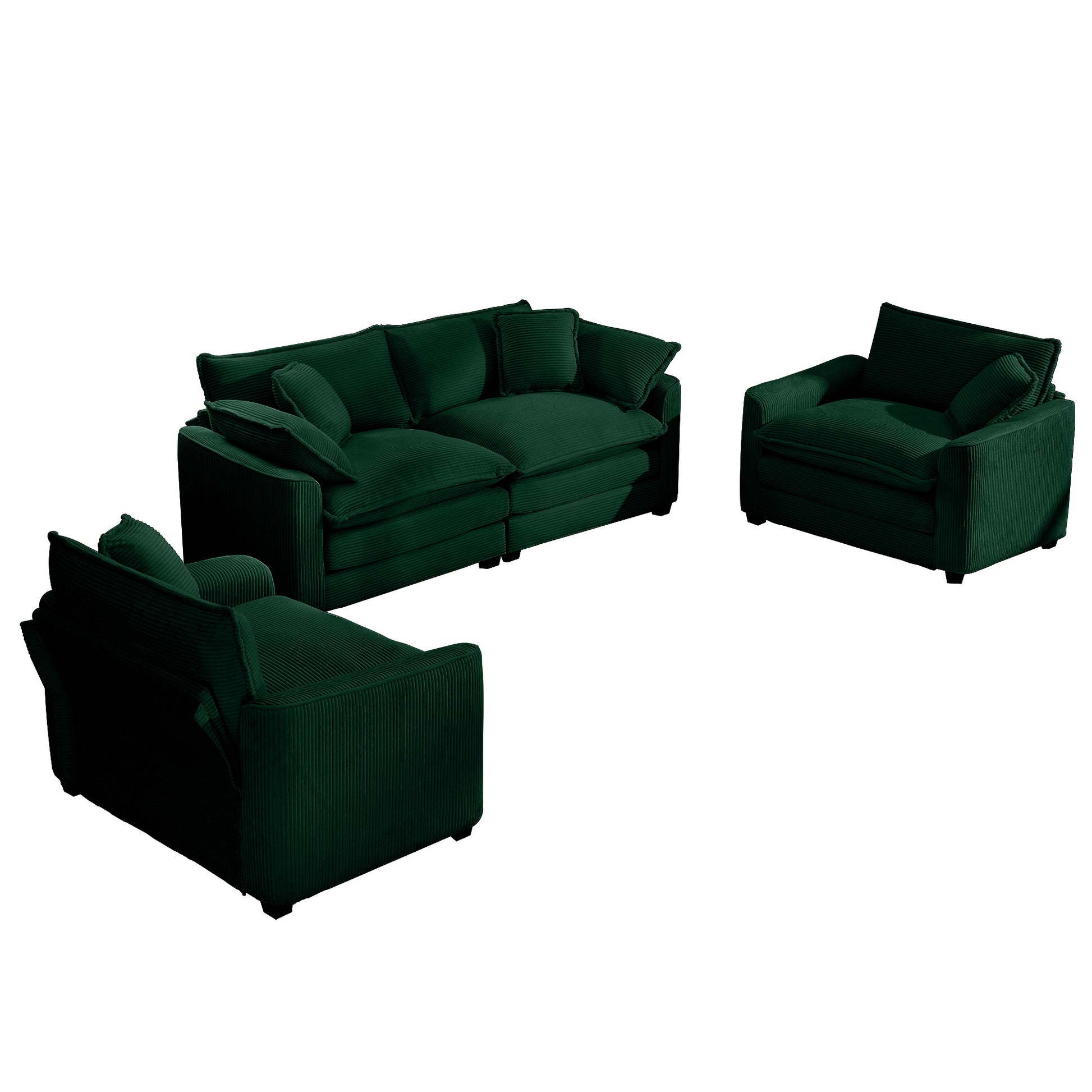 Warm And Cozy Sofa Set With Soft Cushions And Pillows, Home Theater Style Sofa Set Consisting Of One 2 Seater Sofas And Two Single Sofa In Green Corduroy Fabric Green Corduroy 4 Seat