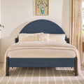 Modern Upholstered Curved Headboard Queen Bedframe Blue Queen Blue Metal Polyester
