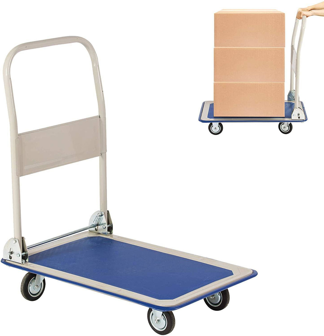 Platform Truck Hand Flatbed Cart Dolly Folding Moving Push Heavy Duty Rolling Cart With 4 Wheels, 330 Lbs Weight Capacity Blue Metal
