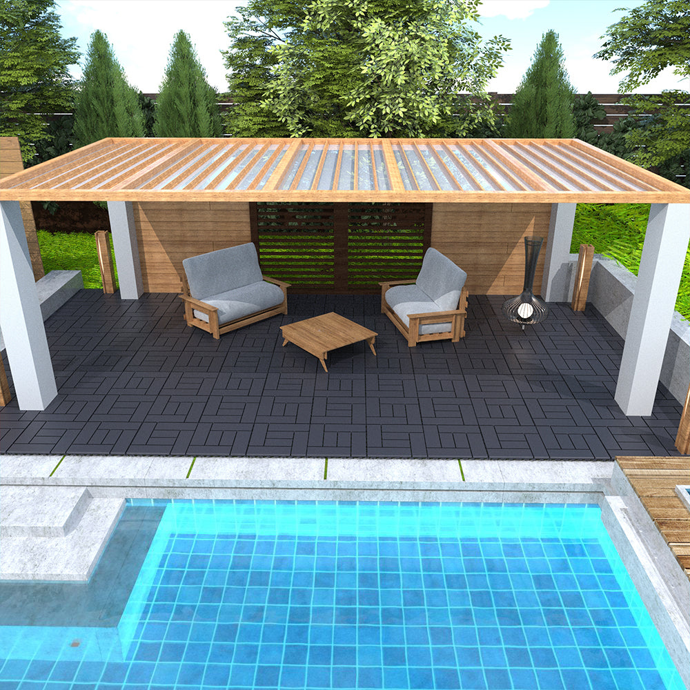 Zz Style 12" Patio Deck Tiles, Diy Module Interlocking Decking Tiles Floor Tile,Easy And Quick Installation Court Tiles For Porch Poolside Balcony Backyard 44Pcs Dark Gray Grey Polypropylene