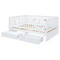 Full Size Wood Daybed With Fence Guardrails And 2 Drawers, Split Into Independent Floor Bed & Daybed, White Old Sku :Lp000882Aak Full White Solid Wood Mdf