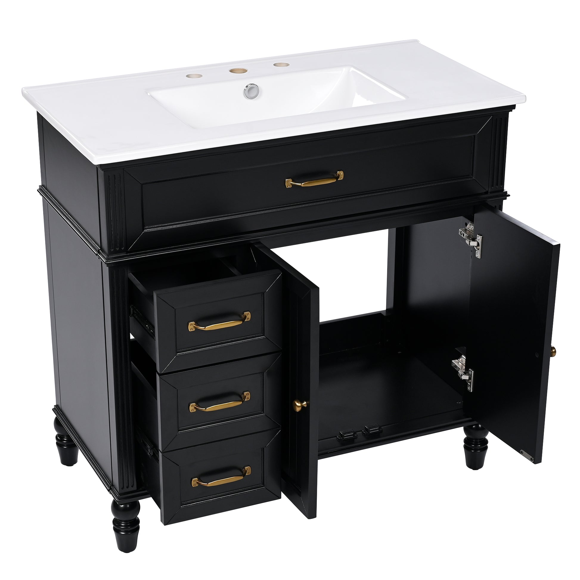 36" Bathroom Vanity With Sink, Black Bathroom Cabinet With Drawers, Solid Frame And Mdf Board, One Package Black Solid Wood Mdf