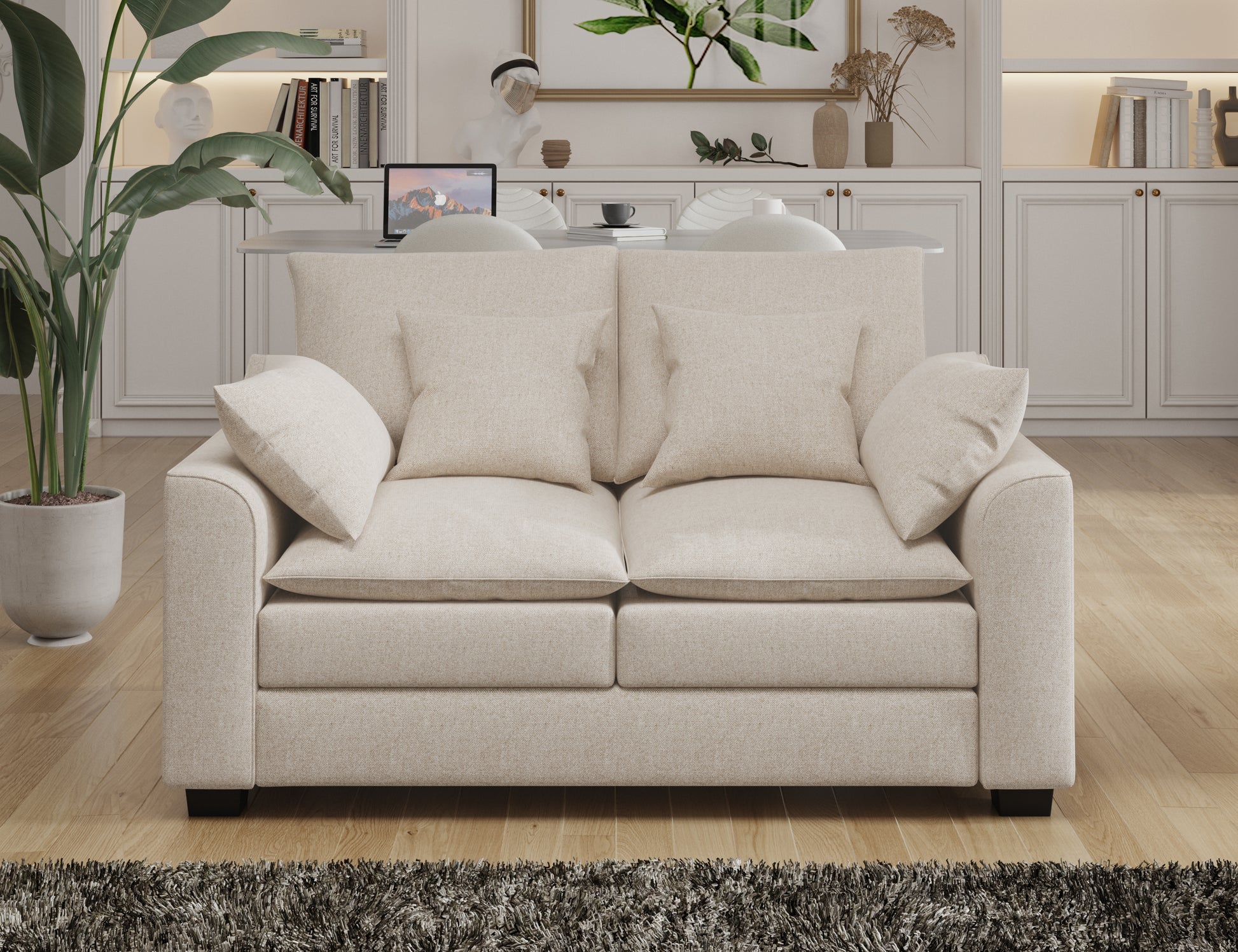 55" Loveseat Couch 2 Seater Sofa With Pillows Polyester Upholstery Down Filled Cushion Sofa For Living Room Apartment,Beige Beige Polyester Wood Primary Living Space Soft Cushion Back Foam Polyester 2 Seat