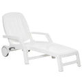 Outsunny Outdoor Chaise Lounge Chair On Wheels With Storage Box, Waterproof Lounger With Quick Assembly, Folding Design, 5 Level Adjustable Backrest For Pool, Beach, Patio, Garden, White White Polypropylene