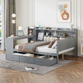 Full Size Wooden Daybed With 3 Drawers, Usb Ports And Deskgray Full Gray Wood