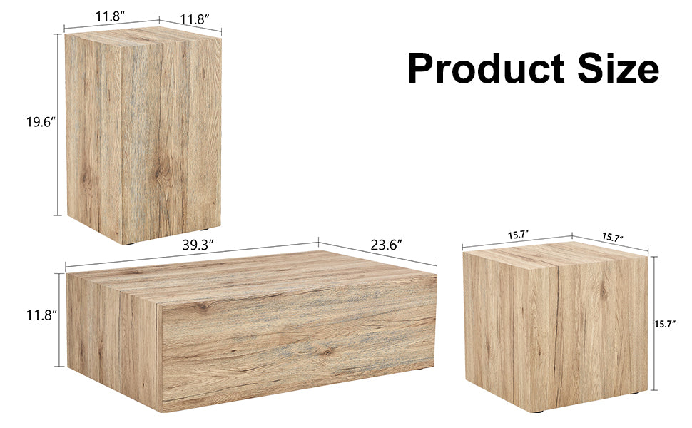 Modern Three Piece Coffee Table.Elevate Your Living Space With This Modern Mdf Coffee Table That Showcases Smooth, Light Wood Color Texture Patterns. Stylish Design. Wood Mdf