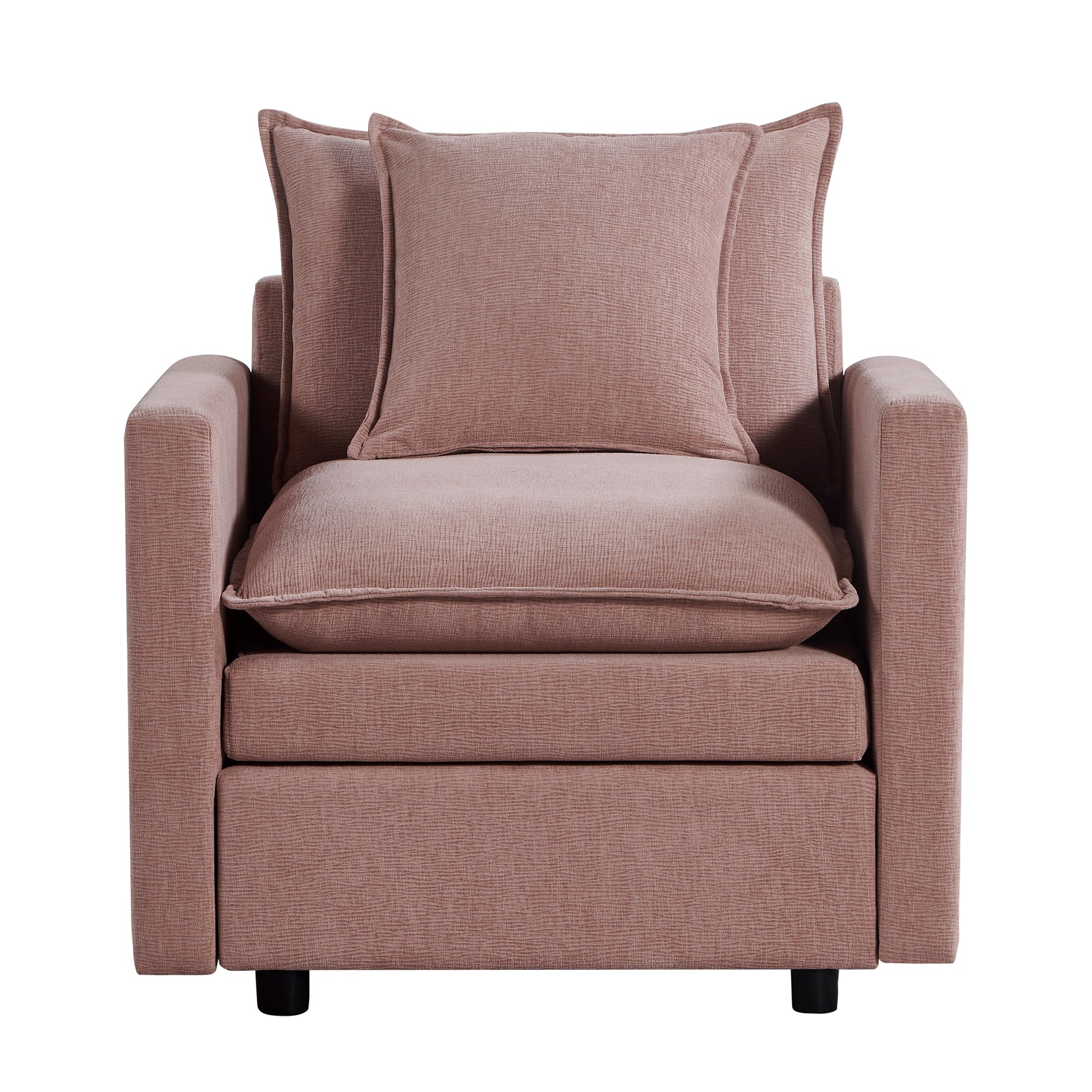 Chenille Fabric Comfy Deep Single Seat Sofa Upholstered Reading Armchair Living Room Pink Wood Foam Chenille 1 Seat