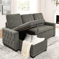 Sectional Sleeper Sofa With Storage Chaise For Living Room, Grey Linen Couch Antique Gray Wood Fabric 3 Seat