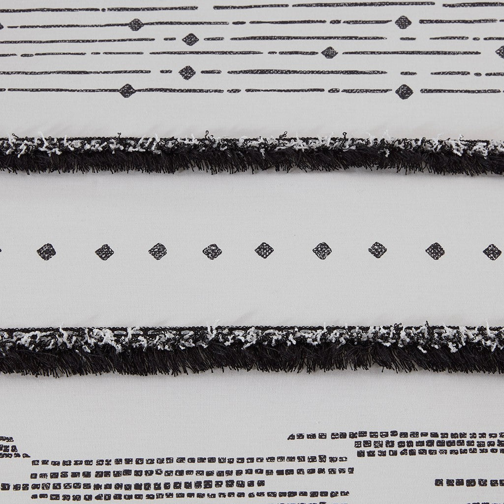 Cotton Printed Comforter Set With Trims Black White King Cal King King White Black Cotton