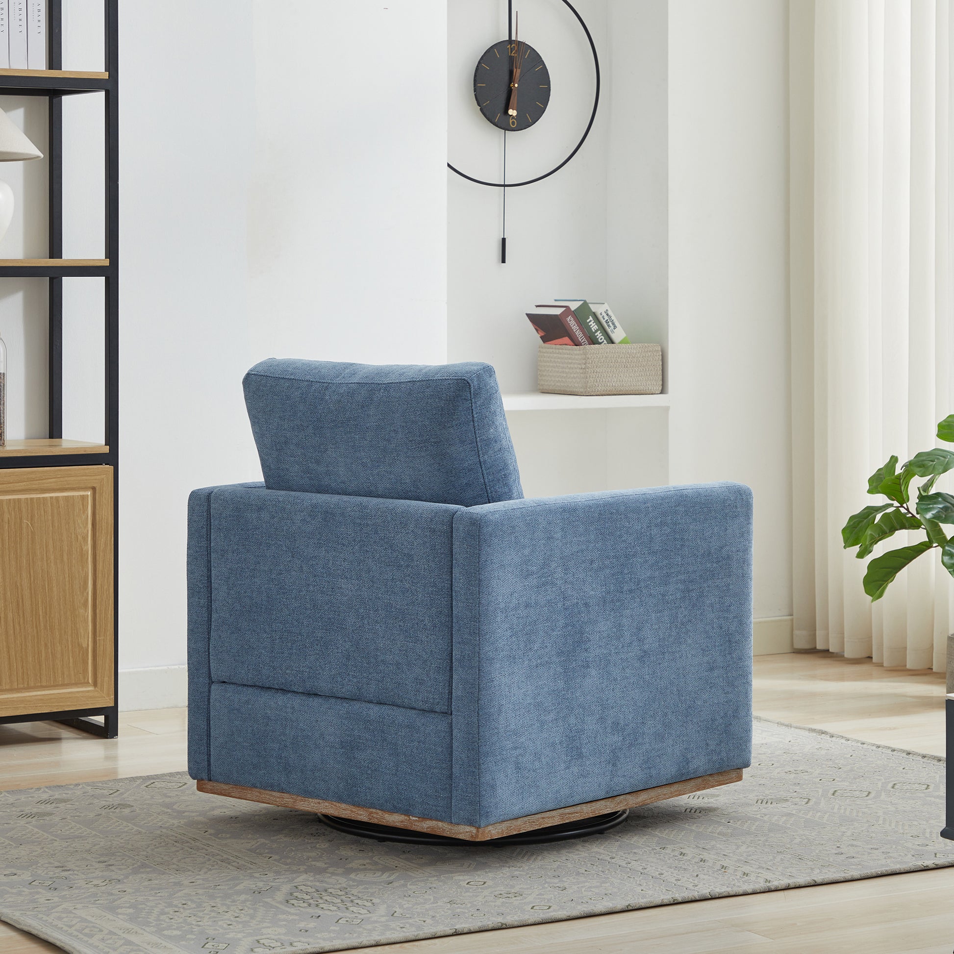 30.7"W Square Upholstered Swivel Accent Chair And Comfy Accent Single Sofa Chair, 360 Degree Club Chair, Lounge Armchair For Living Room Bedroom Apartment Nursery. Blue Blue Chenille