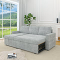 85 Inches Sofa Bed, 3 Seater Sleeper Sofa With Storage Chaise, Square Handrail With Pull And Copper Nail,Chenille Light Grey, Pull Out Couch For Living Room Light Grey Chenille 3 Seat