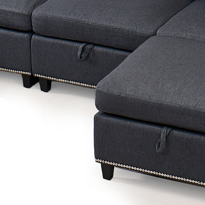 Convertible Sectional Sofa With Storage Seat 6 Seat Sofa With Reversible Chaise U Shaped Sectional Couch For Living Room,Dark Grey Black Fabric 6 Seat