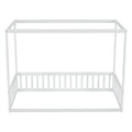 Twin Size Canopy Frame Floor Bed With Fence, Guardrails,White Twin White American Design Pine