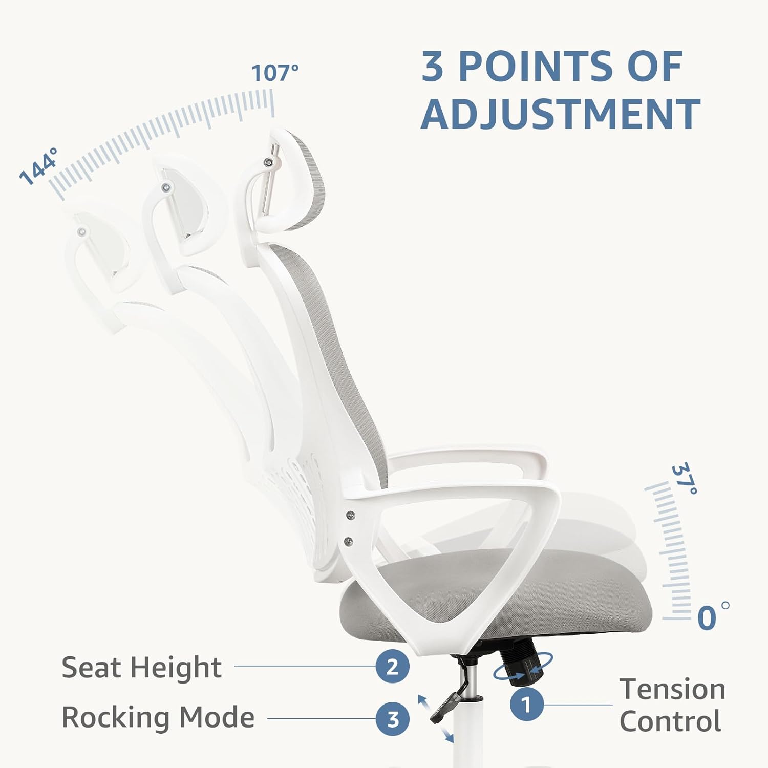 High Back Mesh Rolling Work Task Chairs With Wheels And Adjustable Headrests, Comfy Lumbar Support, Armrest For Bedroom, Gaming, Grey Grey Metal