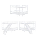 Full Over Full Size Metal Bunk Bed With Slide And Guardrails, White Full White Metal
