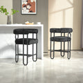 Coolmore Bar Stools Set Of 2, Modern Bar Stool With Back, Black Metal Frames, Upholstered Bar Stools For Kitchen Island, Pub, Club Black Chenille Black Dining Room Foam Chenille