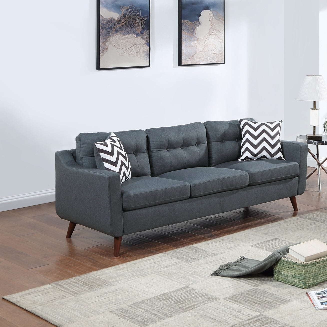 Modern Cozy Sofa Loveseat W Pillows 2Pc Sofa Set Blue Gray Polyfiber Couch Tufted Cushions Living Room Blue Gray Primary Living Space Firm Tufted Back Contemporary,Modern Pine Square Arms Linen Blend,Pine,Plywood 5 Seat