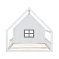 Full Size Wood House Bed With Window And Fence, White Old Sku: Wf304147Aak Box Spring Not Required Full White Wood Bedroom Pine Bed Frame Solid Wood Mdf