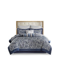 12 Piece Comforter Set With Cotton Bed Sheets Navy Queen Queen Navy Polyester
