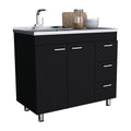 Base Double Door Cabinet, Three Drawers, Black Black Solid Wood Mdf Engineered Wood
