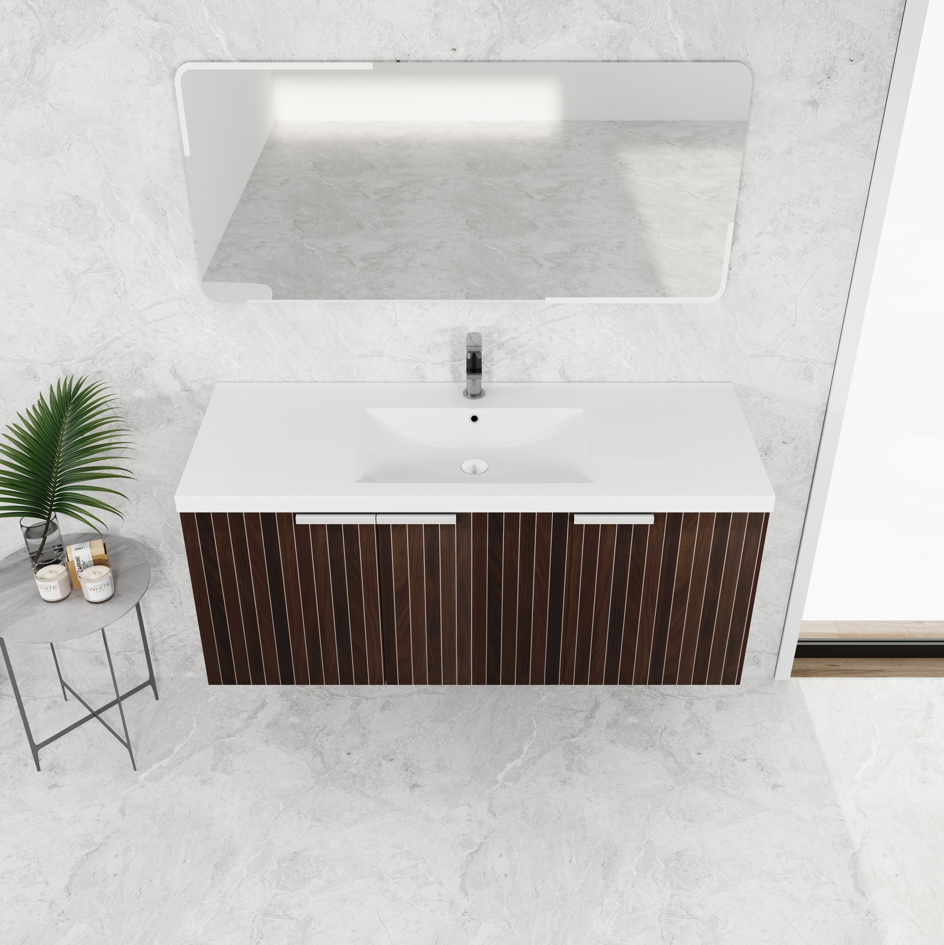 48 Inch Bathroom Cabinet With Resin Sink,Soft Close Doors,Float Mounting Design Silver Brown Stripe Bathroom Modern Plywood Plywood