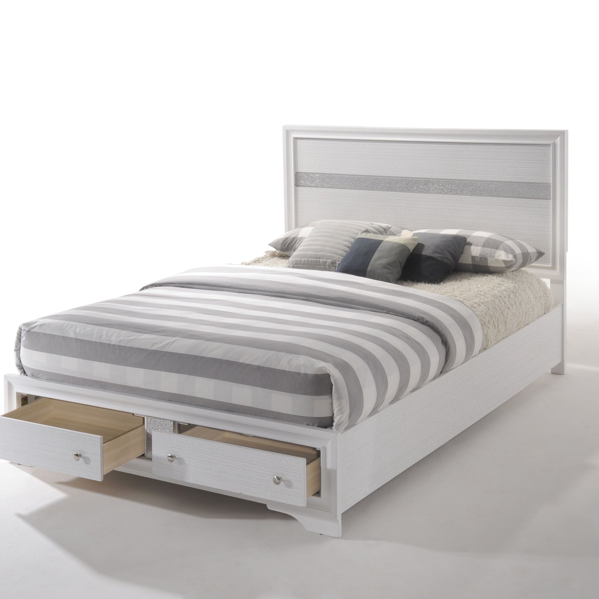 Naima White Finish Queen Bed W Storage White Synthetic Wood