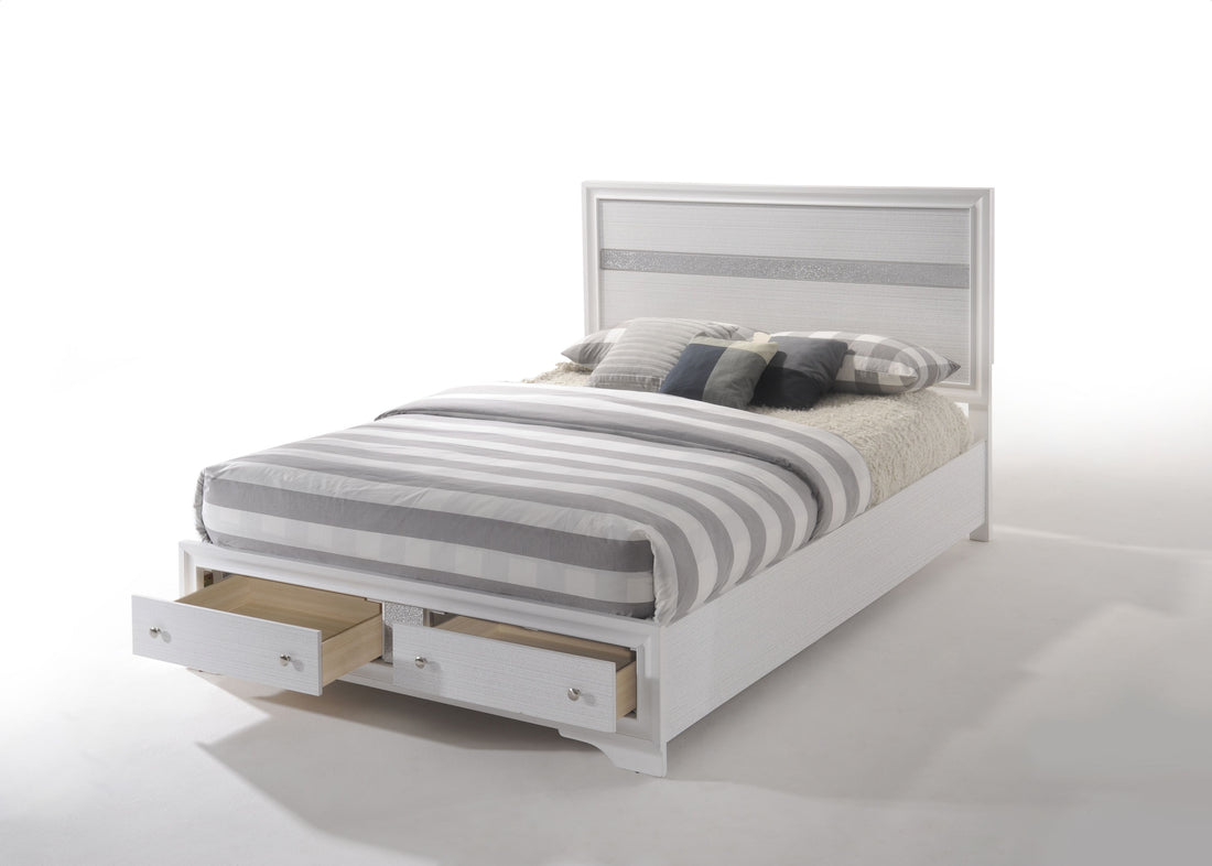 Naima White Finish Queen Bed W Storage White Synthetic Wood