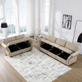 Living Room Sofa Set With 3 Seat Couch And 2 Seat Loveseat, Hidden Storage Under Seat, Soft Back Cushions And Arm Cushionsadjustable Arms And Backs Beige Beige Polyester 5 Seat