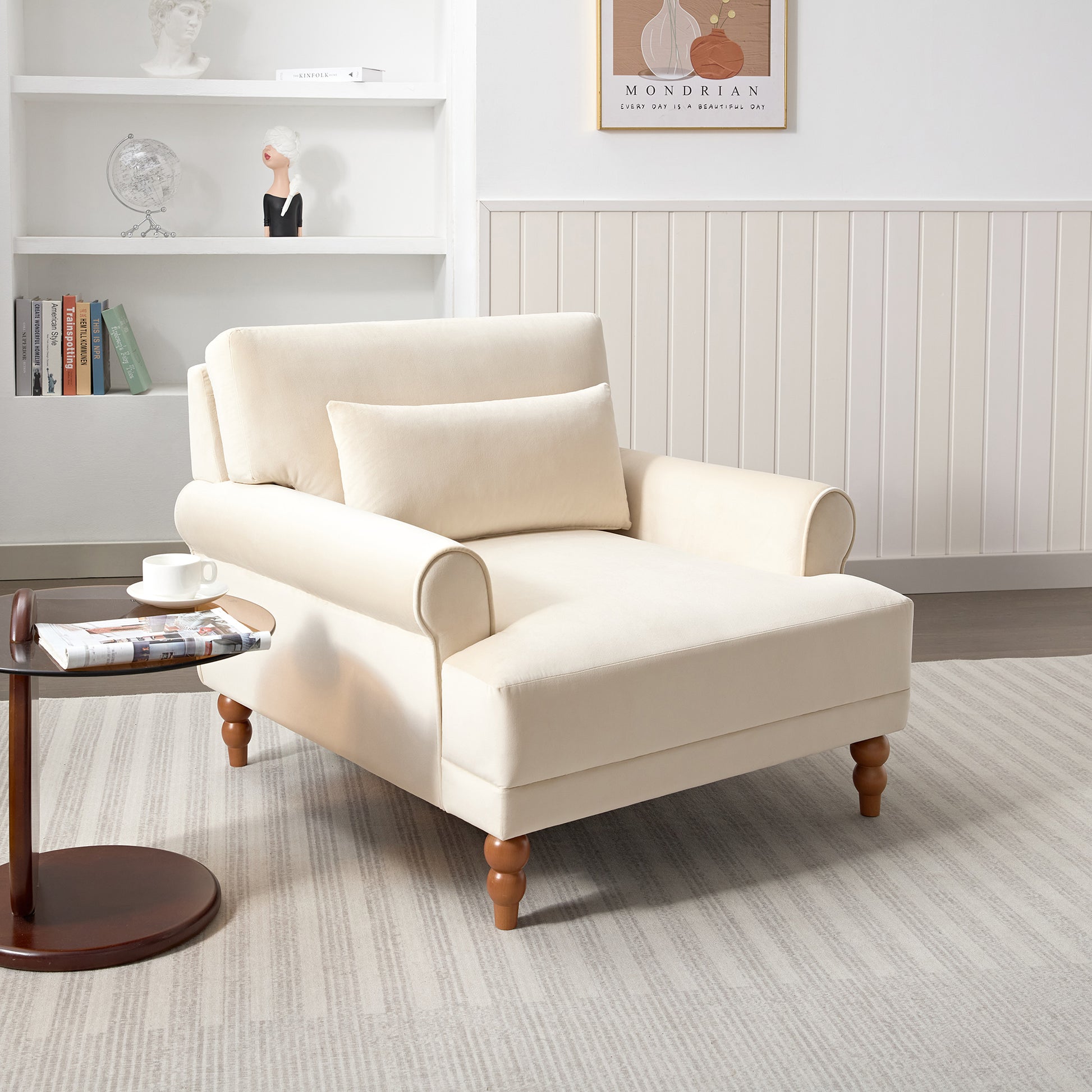 Mirod Elegant Circular Armrests, Ergonomic Lumbar Support, Vintage Roman Column Legs, Luxurious Large Size, Enhances Living Room Aesthetics, For Living Room,Bedroom And Study Beige Velvet