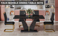 Table And Chair Set,Modern Minimalist Rectangular Dining Table, 0.4 Inch Thick, With A Black Imitation Marble Pattern Glass Desktop And Black Mdf Legs. Comfortable Pu Seats,Perfect For Dinner, Meet Black Seats 4 Mdf Glass